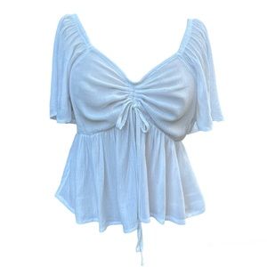 Hippie Rose White Boho Gauzy Top Sz Small NWT Elasticized back, Tie Front